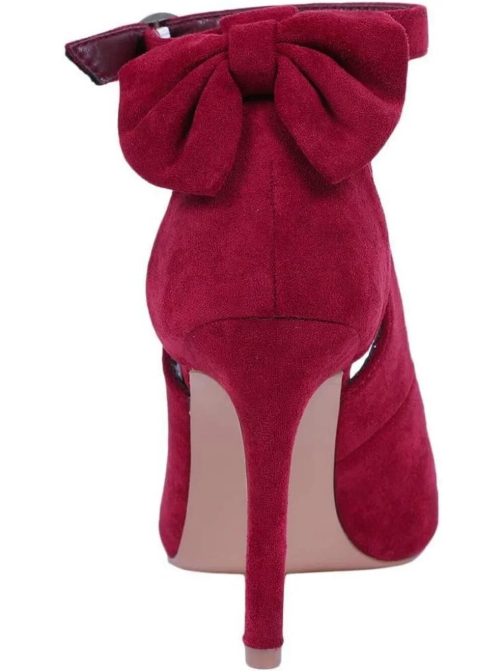 Women's Wine Red Pointed Toe High Heels Ankle Strap Sexy Bowtie Back Sandals